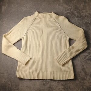 (relativity) Sweater Womens Large White Mock Neck Ribbed Knit Raglan Pullover